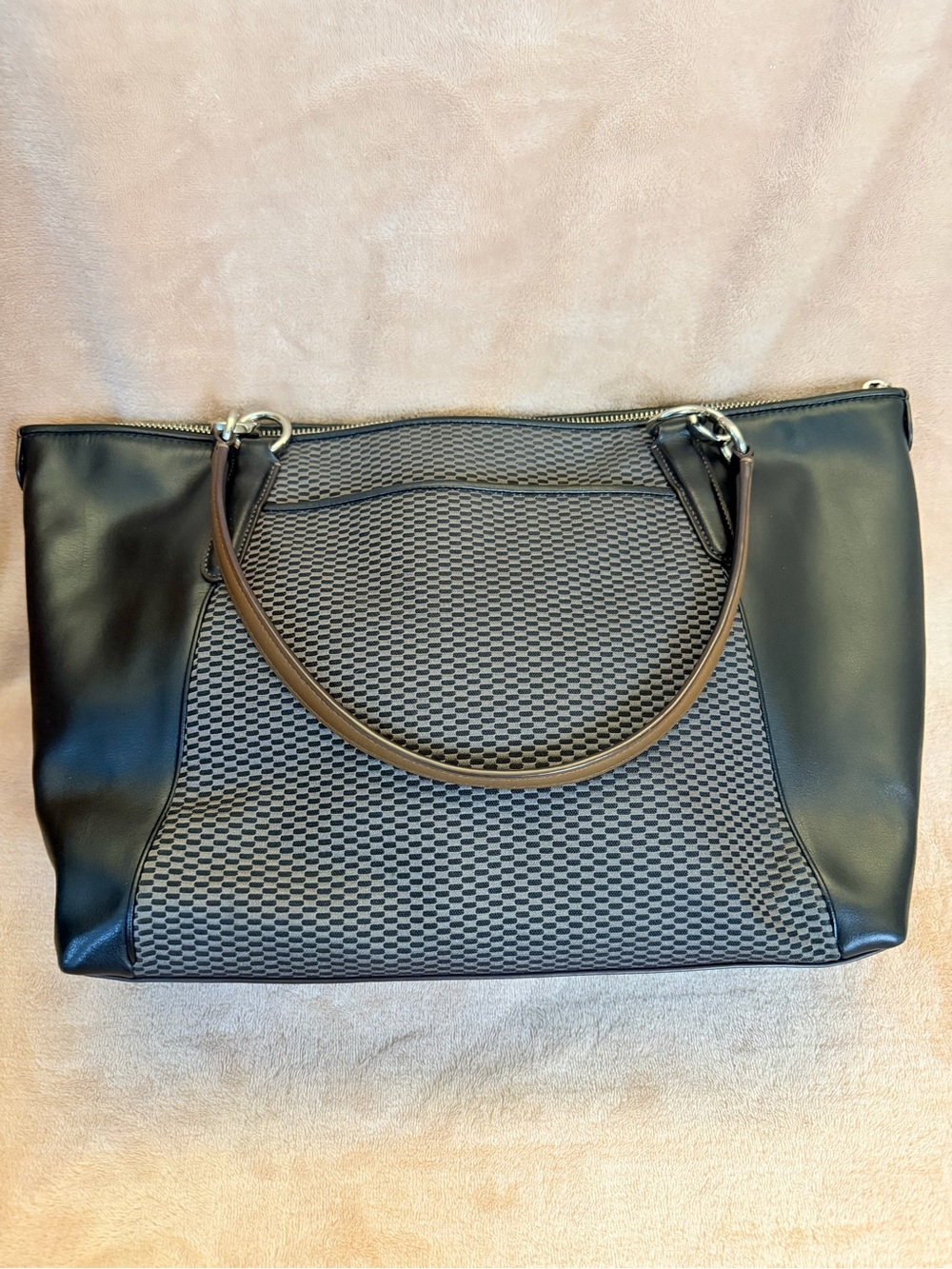 Coach Black and Brown Leather Tote with Textured Center Panel - Picture 2 of 8